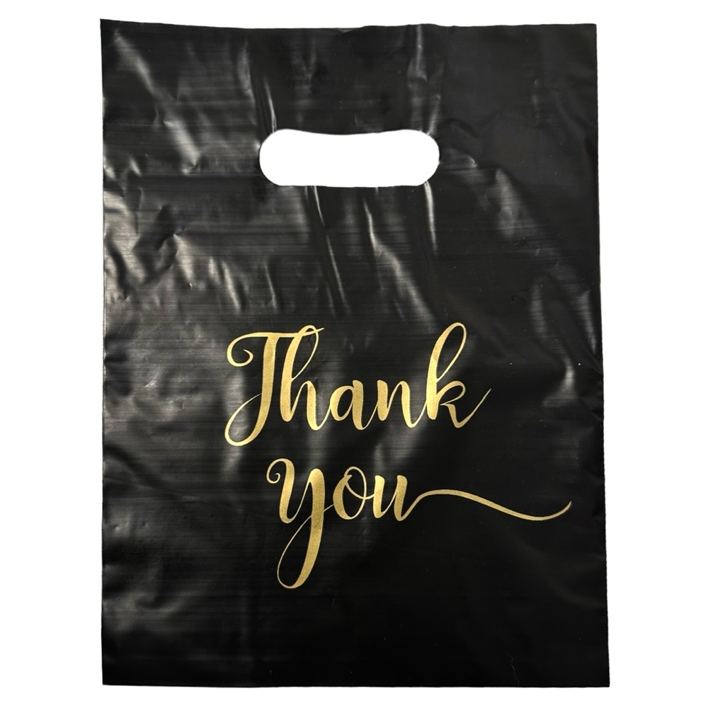 Bags Plastic 7.9”x5.9” Thank You (50ct) Black w/ Handles